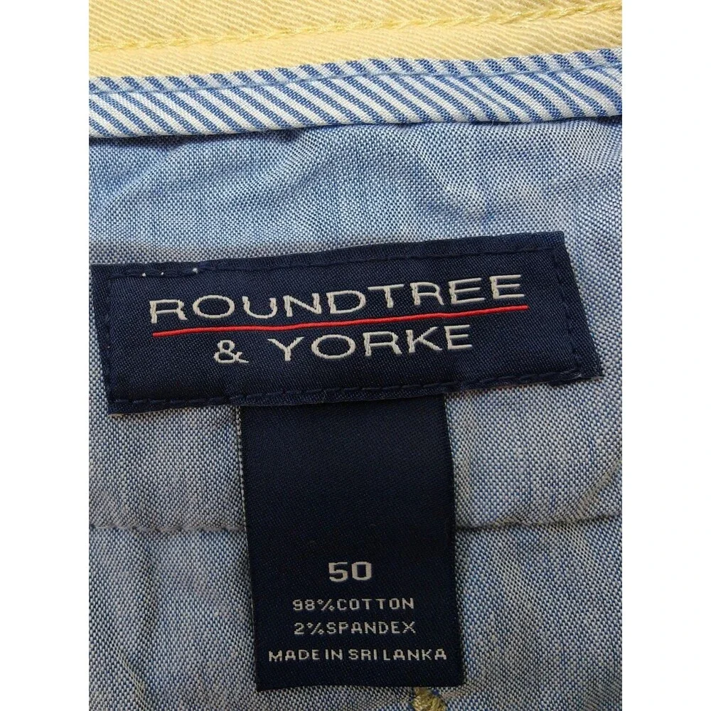 Roundtree & Yorke Mens Sz 50 Chino Shorts Light Yellow Stretch Flat Front Casual